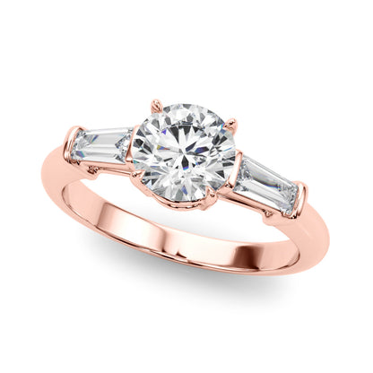 Round Cut Lab-Created Diamond With Tapered Baguettes Engagement Ring