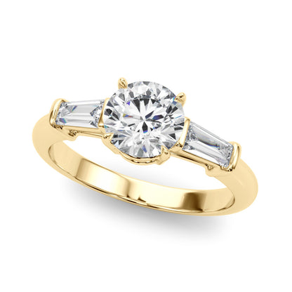 Round Cut Lab-Created Diamond With Tapered Baguettes Engagement Ring