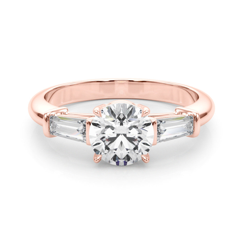 Round Cut Lab-Created Diamond With Tapered Baguettes Engagement Ring