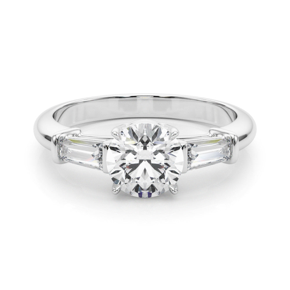 Round Cut Lab-Created Diamond With Tapered Baguettes Engagement Ring