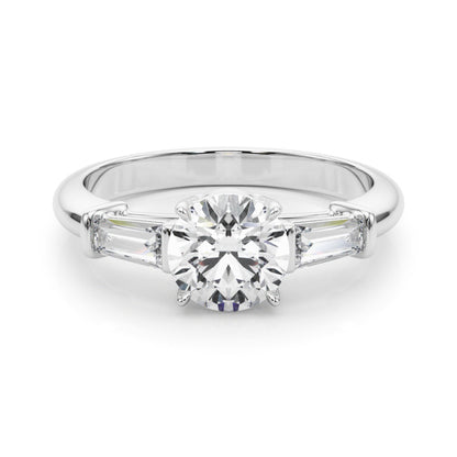 Round Cut Lab-Created Diamond With Tapered Baguettes Engagement Ring