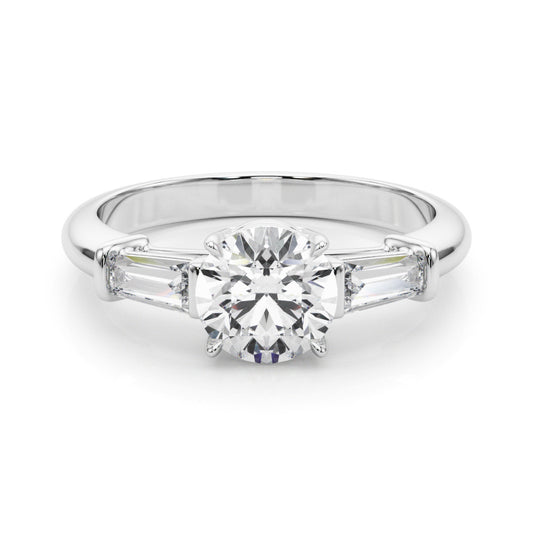 Round Cut Lab-Created Diamond With Tapered Baguettes Engagement Ring