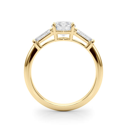 Round Cut Lab-Created Diamond With Tapered Baguettes Engagement Ring