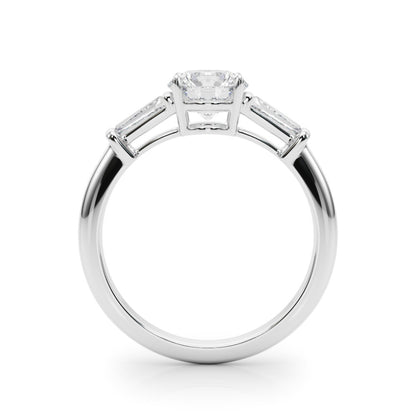 Round Cut Lab-Created Diamond With Tapered Baguettes Engagement Ring