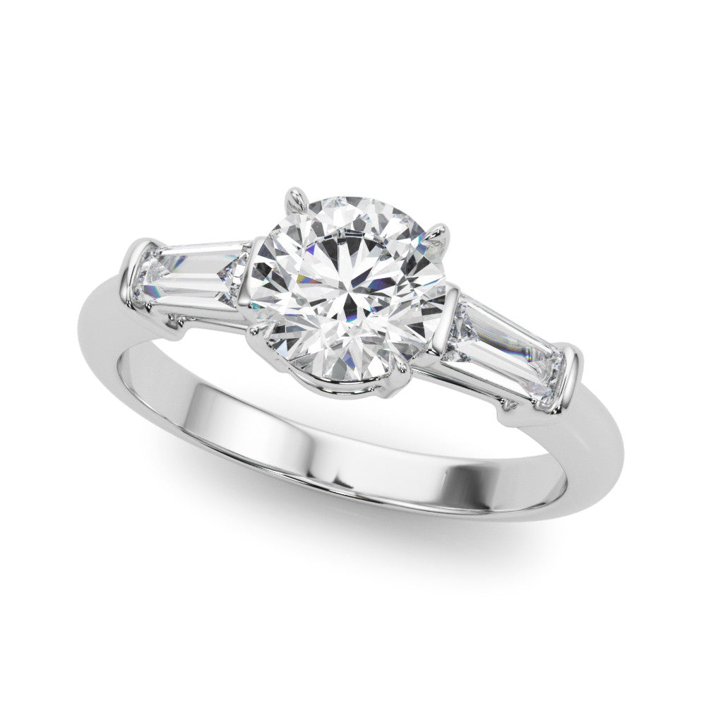 Round Cut Lab-Created Diamond With Tapered Baguettes Engagement Ring