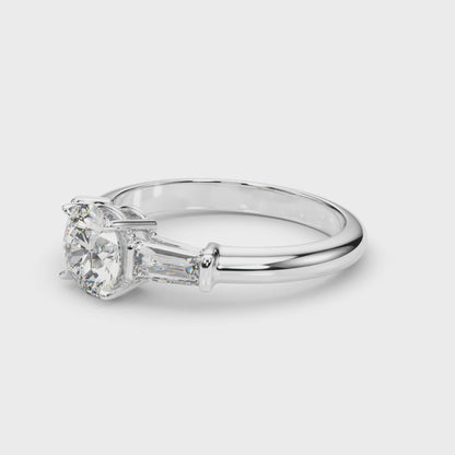 Round Cut Lab-Created Diamond With Tapered Baguettes Engagement Ring