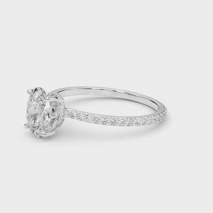 Elise - Oval Cut Lab-Created Diamond Single Row Hidden Halo Engagement Ring (1.31 ct. tw.)